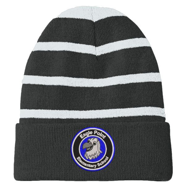 Sport-Tek Striped Beanie with Solid Band - Embroidered Logo Thumbnail